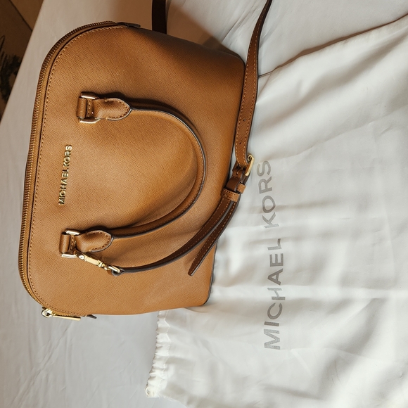 Michael Kors Saffiano Leather Cindy Dome Satchel in Peanut - Picture 5 of 12